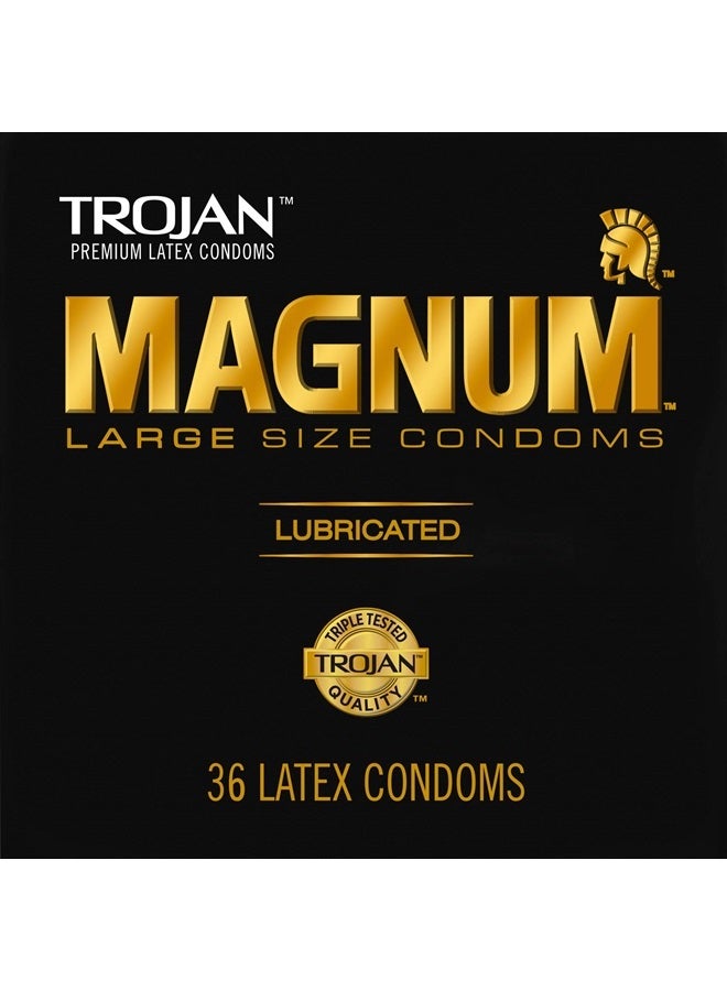 TROJAN Magnum Lubricated Large Condoms, Comfortable and Smooth Lubricated Condoms for Men, America's Number One Condom, 36 Count Pack - Image 1