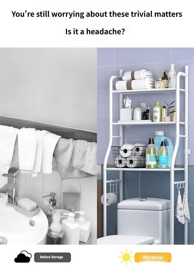 منظم رف تخزين فوق المرحاض 3 أرفف، رف توفير مساحة في الحمام، حامل مناشف، أبيض، 50 × 25 × 160 سم - Image 2