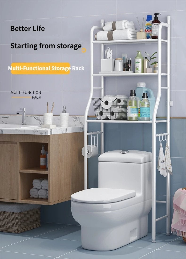 منظم رف تخزين فوق المرحاض 3 أرفف، رف توفير مساحة في الحمام، حامل مناشف، أبيض، 50 × 25 × 160 سم - Image 3