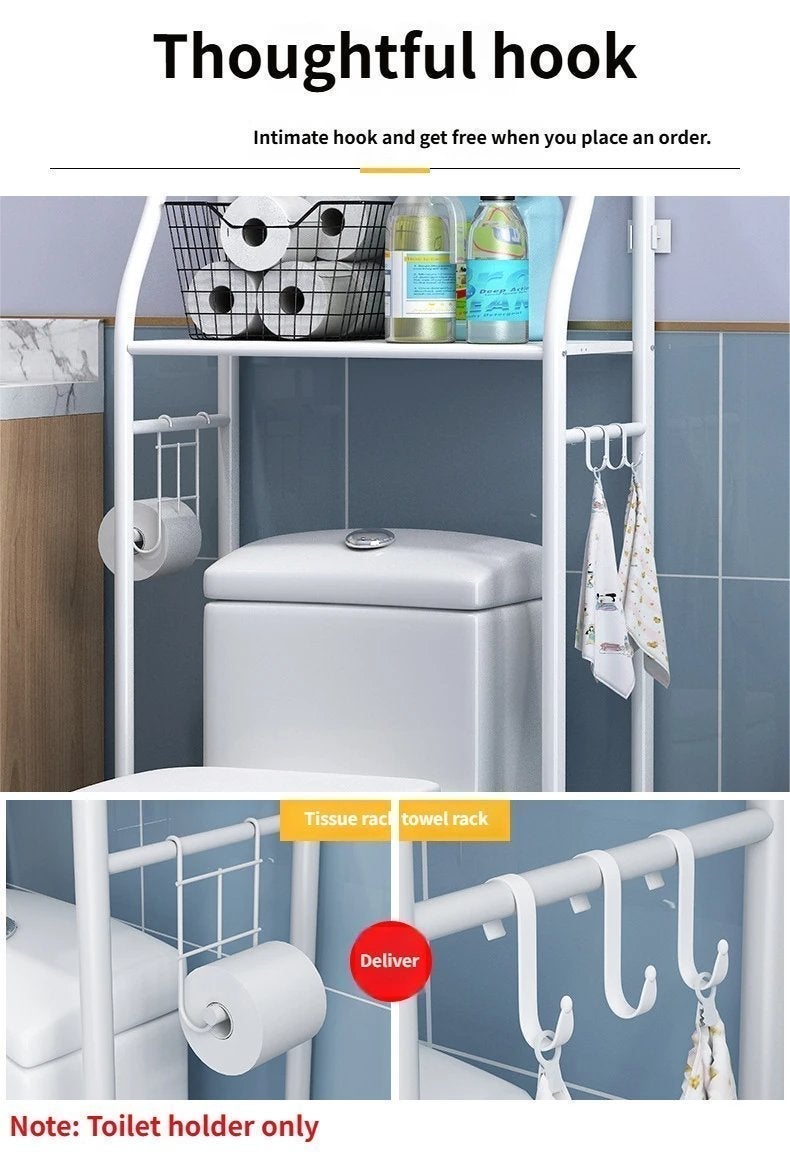 منظم رف تخزين فوق المرحاض 3 أرفف، رف توفير مساحة في الحمام، حامل مناشف، أبيض، 50 × 25 × 160 سم - Image 5