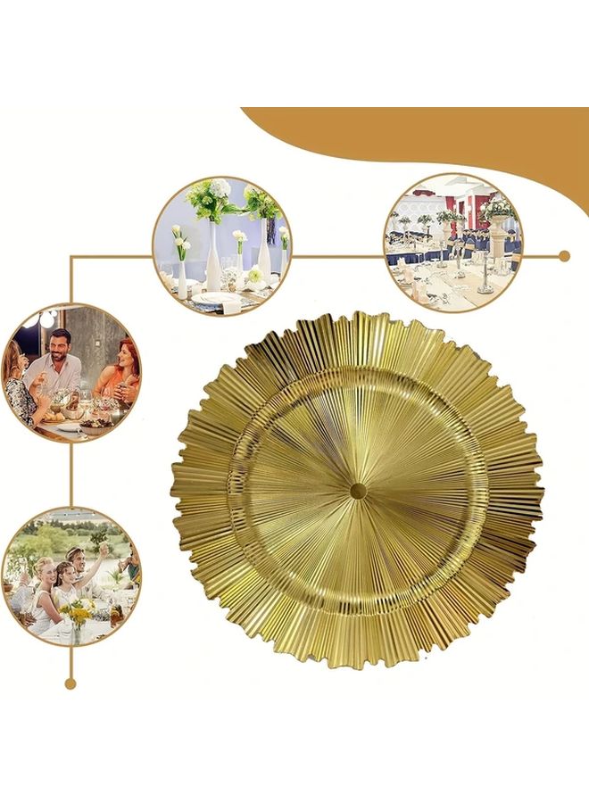 Golden Charger Plates 13 Inch Round Patterned Plastic Serving Trays For Weddings Christmas - Image 4