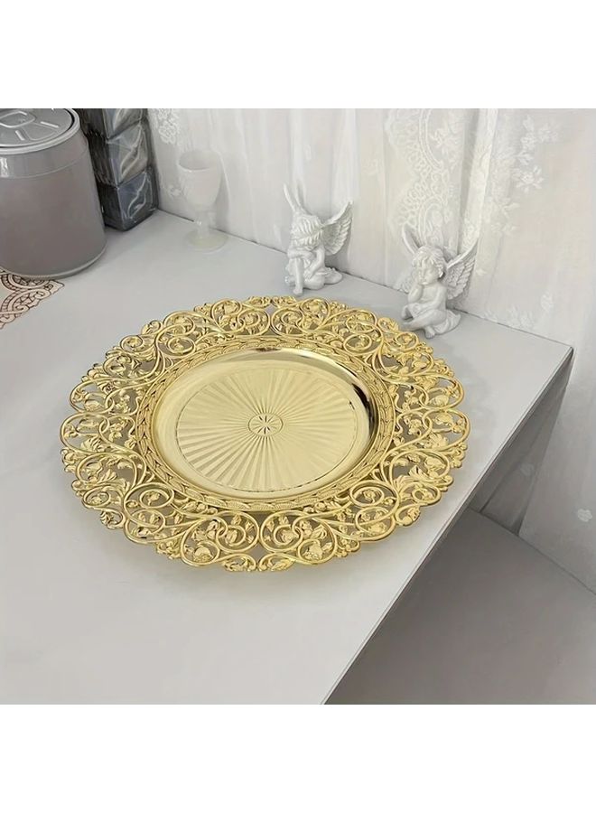 Golden Charger Plates 13 Inch Round Patterned Plastic Serving Trays For Weddings Christmas - Image 5