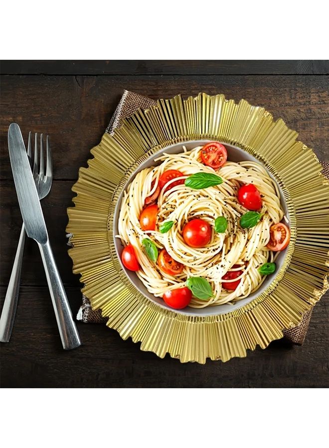 Golden Charger Plates 13 Inch Round Patterned Plastic Serving Trays For Weddings Christmas - Image 1