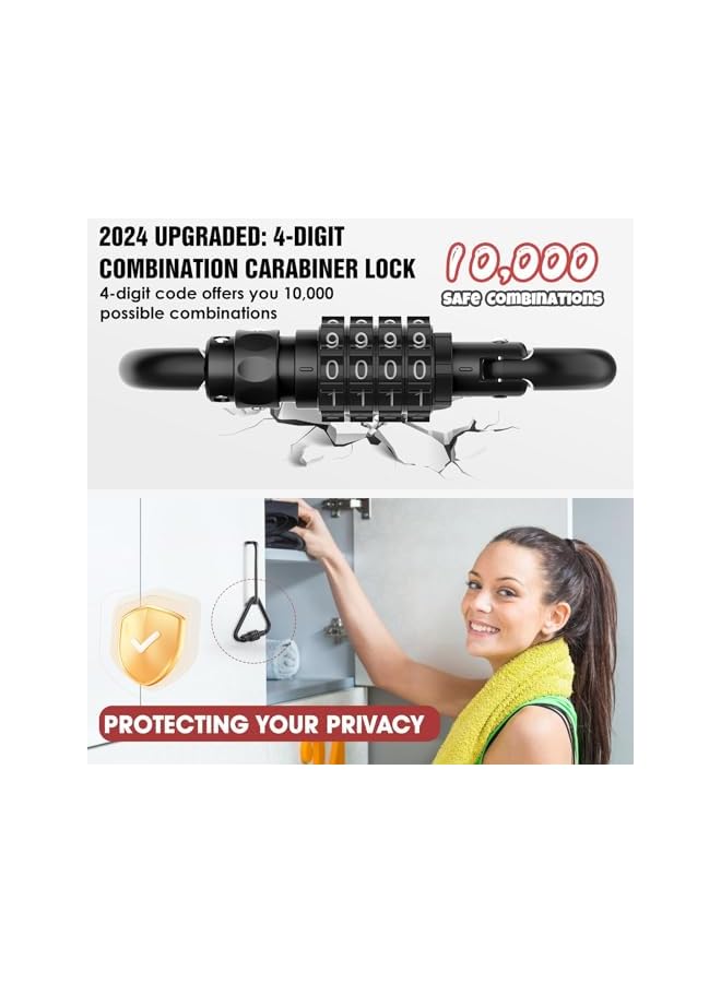 PROMASS PROMASS Combination Locks, Heavy Duty Carabiner Clip, 4-Digit Triangles-Shaped Code Combo Lock for Looped Bike Security Cable Lock, Suitcase Luggage, Travel Baggage Backpack Lock (1, Black)  - Image 2