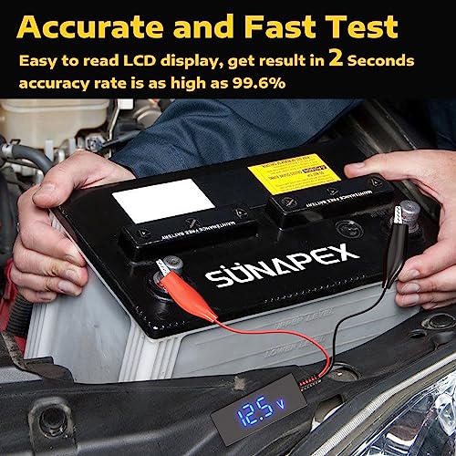 SUNAPEX Digital Battery Voltage Tester - Battery Voltmeter with LCD Display and Alligator Clips - 6V 12V 24V 48V Battery Checker for Golf Cart Motorcycle RV Marine Car & Off-Grid Solar Batteries - Image 3