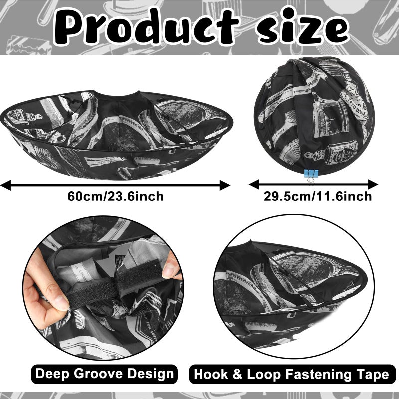 FEBSNOW Hair Cutting Cloak Cape, Black Prints Adjustable Haircut Cape Foldable Umbrella for Adults Kids Home Salon Barber Supplies - Image 2