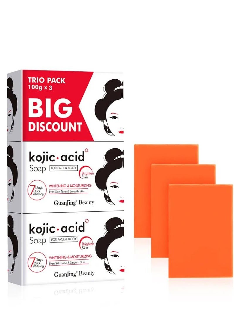 جوانجينج صابون حمض الكوجيك يستخدم لتبييض وترطيب الوجه والجسم وتوحيد لون البشرة خلال 7 أيام صابون حمض الكوجيك للتبييض السريع 100 * 3 جرام