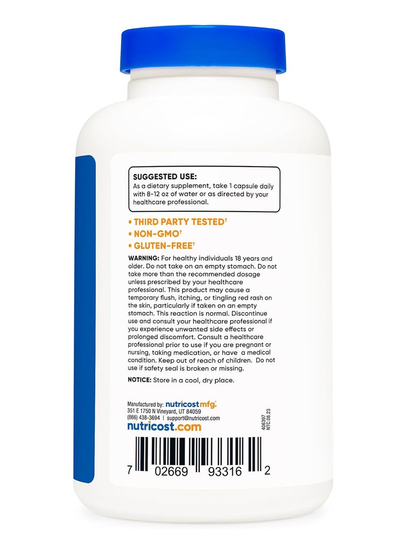 نوتريكوست نياسين (فيتامين ب3) 500 مجم، 240 كبسولة - مع التنظيف، غير معدل وراثيًا، خالي من الغلوتين - Image 4