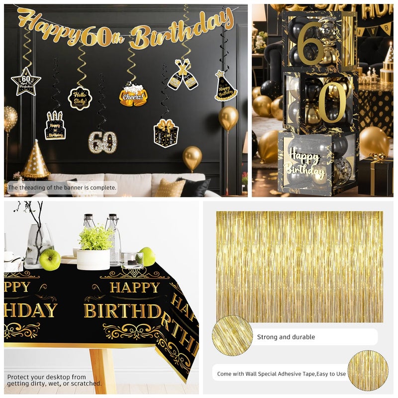 Cocomigo 266pcs 60th Birthday Decorations for Men, Worry-free One-stop Set for 25 People, Includes Thickened Plates Cake Topper and Curtains, Happy 60th Birthday Decorations in the Same Style - Image 5