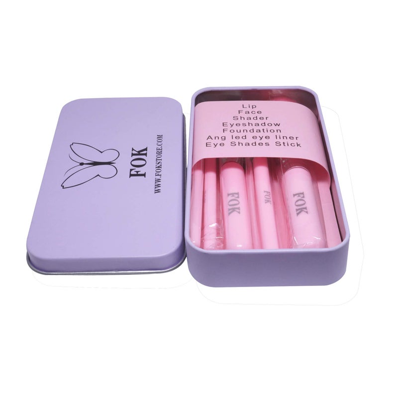 FOK Complete Makeup Mini Brush Kit Eye/Lips/Face with a Storage Box (Pink) - Set of 7pc - Image 5