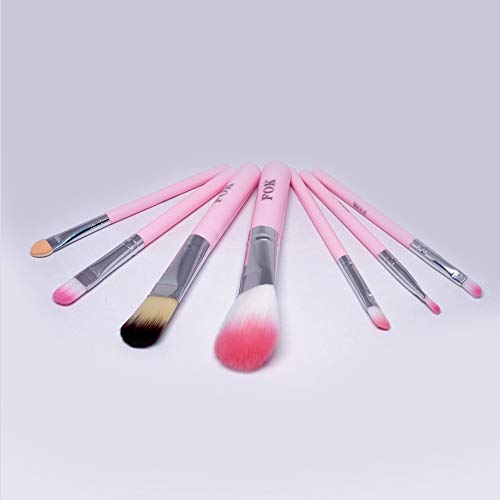 FOK Complete Makeup Mini Brush Kit Eye/Lips/Face with a Storage Box (Pink) - Set of 7pc - Image 2