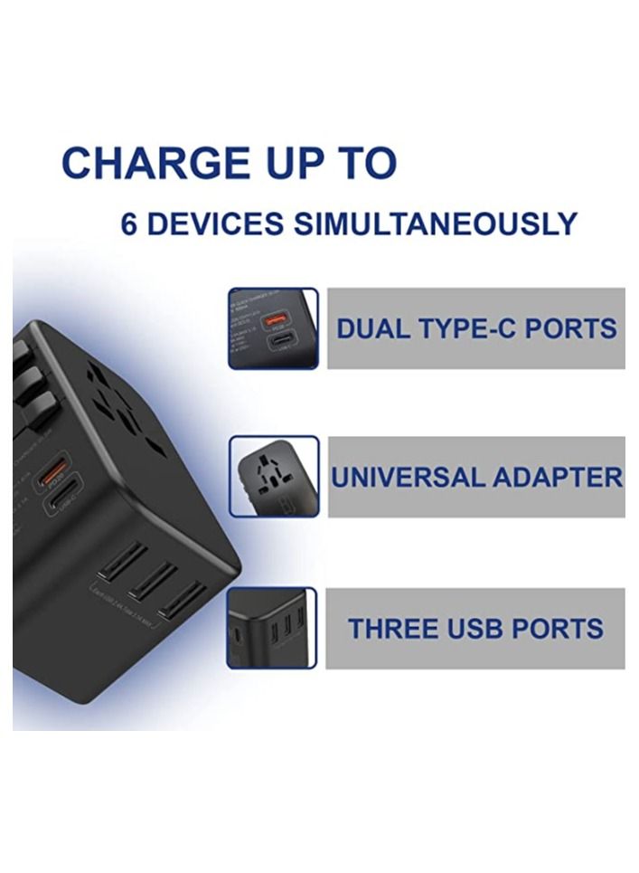 بلو أوشن محول السفر BLUE OCEAN 35.5W سريع الشحن مع 3 منافذ USB - 1 النوع C 3.0A - 1 PD 20W / QC 3.0 محول السفر العالمي ، محول واحد للهواتف ، مقابس مقبس الطاقة UK Eu Us Au Switch مع الحقيبة - Image 4