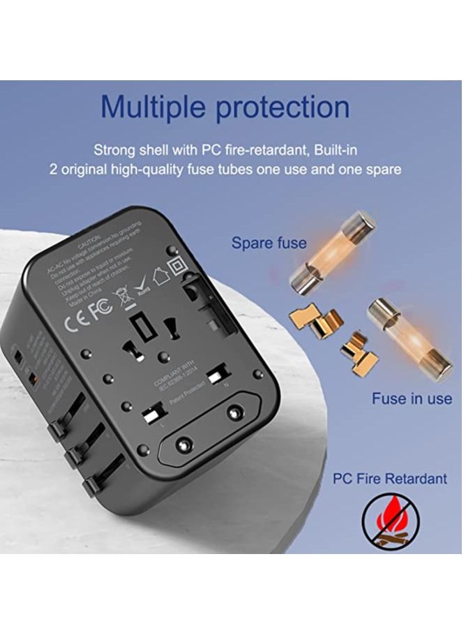 بلو أوشن محول السفر BLUE OCEAN 35.5W سريع الشحن مع 3 منافذ USB - 1 النوع C 3.0A - 1 PD 20W / QC 3.0 محول السفر العالمي ، محول واحد للهواتف ، مقابس مقبس الطاقة UK Eu Us Au Switch مع الحقيبة - Image 5