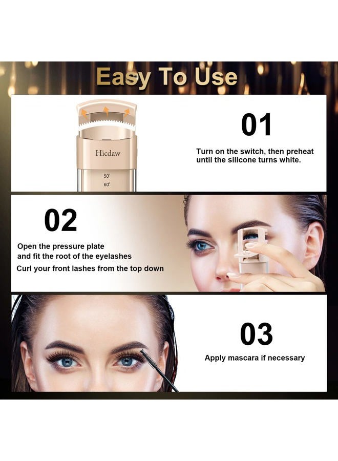 Hicdaw Heated Eyelash Curler Electric Eye Lash Curlers with Built-in Curved Comb Silicone Pad 2 Heating Modes Quick Natural Curling Long Lasting - Image 4