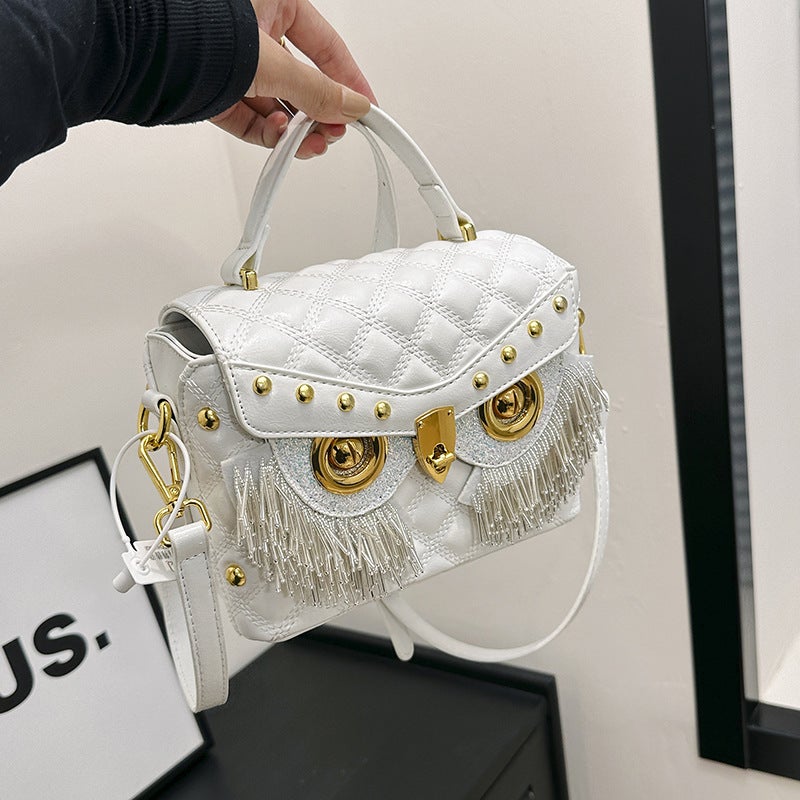 Autumn Texture Owl Tassel Casual Fashion Handbag Crystal Small Square Bag Western Style Crossbody Bag - Image 3
