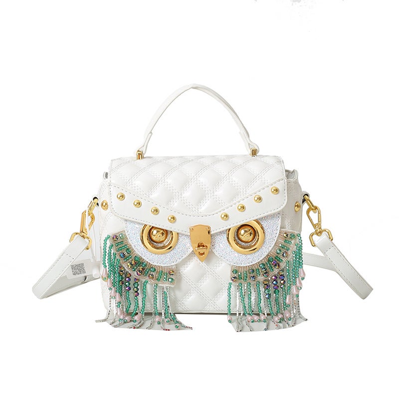 Autumn Texture Owl Tassel Casual Fashion Handbag Crystal Small Square Bag Western Style Crossbody Bag - Image 1