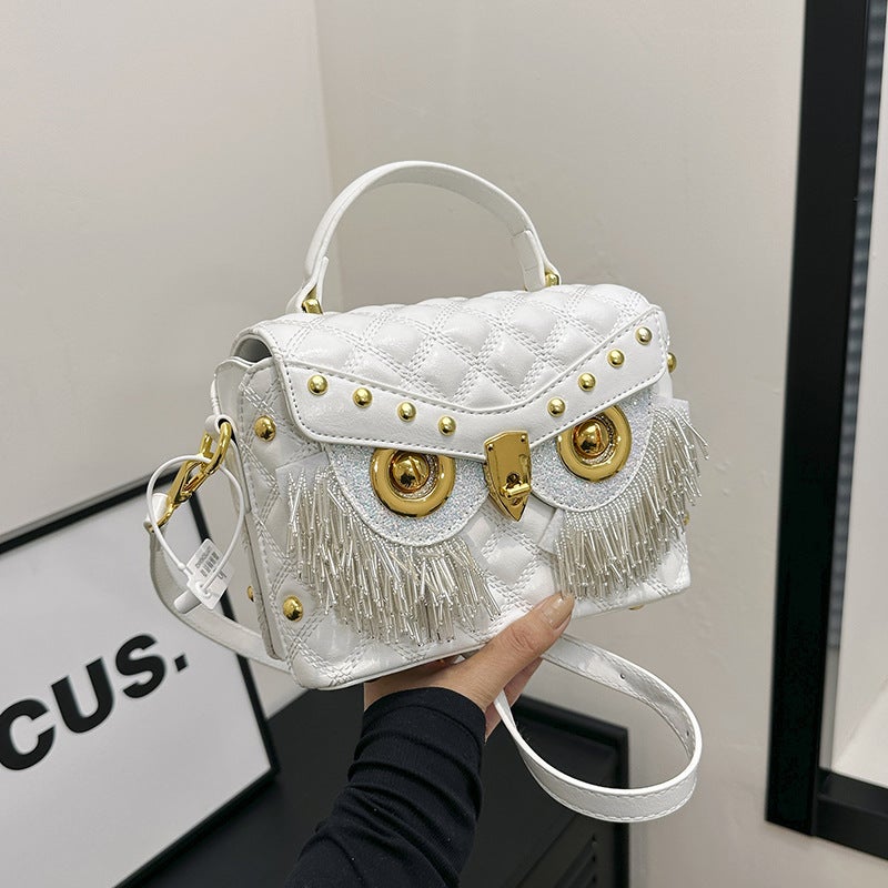 Autumn Texture Owl Tassel Casual Fashion Handbag Crystal Small Square Bag Western Style Crossbody Bag - Image 2