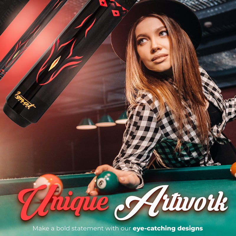 IgnatGames 2-Pieces Pool Cue Stick - 58" Canadian Maple Professional Billiard Pool Cues Sticks with Low Deflection Shaft + Hard Case, 3 in 1 Pool Stick Tip Tool, 3 Finger Glove and Chalk Holder - Image 2