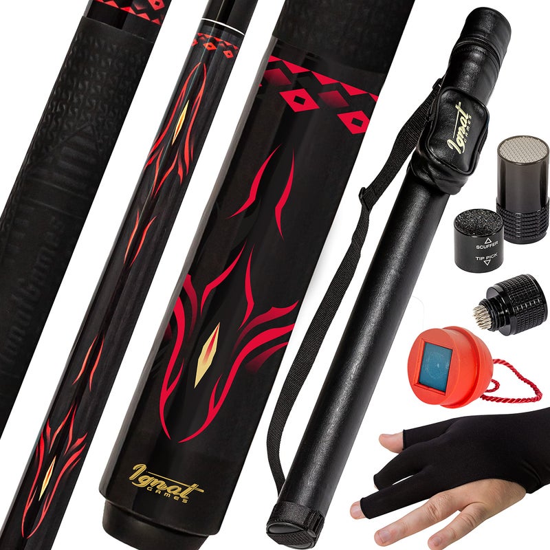 IgnatGames 2-Pieces Pool Cue Stick - 58" Canadian Maple Professional Billiard Pool Cues Sticks with Low Deflection Shaft + Hard Case, 3 in 1 Pool Stick Tip Tool, 3 Finger Glove and Chalk Holder - Image 1
