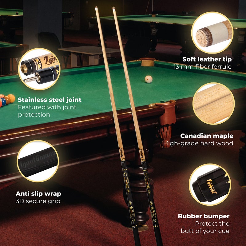 IgnatGames 2-Pieces Pool Cue Stick - 58" Canadian Maple Professional Billiard Pool Cues Sticks with Low Deflection Shaft + Hard Case, 3 in 1 Pool Stick Tip Tool, 3 Finger Glove and Chalk Holder - Image 4