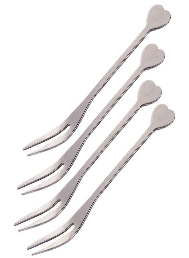 lasenersm 12 Pieces 4.25 Inch Small Fruit Forks Stainless Steel Fruit Forks 2-Prong Fruit Forks Salad Fruit Forks Heart Shape Fruit Forks for Home Kitchen or Restaurant, Silver - Image 1