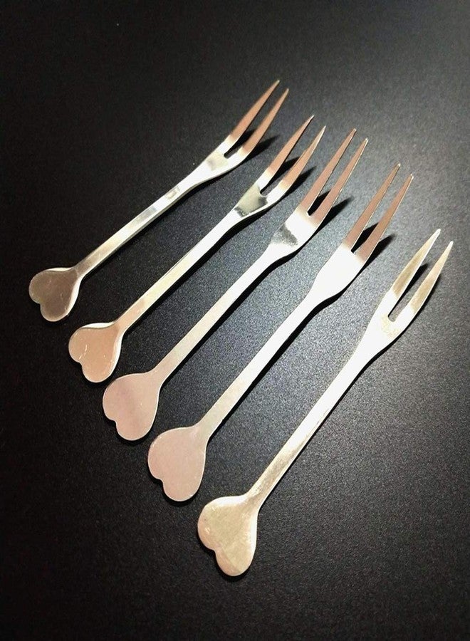 lasenersm 12 Pieces 4.25 Inch Small Fruit Forks Stainless Steel Fruit Forks 2-Prong Fruit Forks Salad Fruit Forks Heart Shape Fruit Forks for Home Kitchen or Restaurant, Silver - Image 3