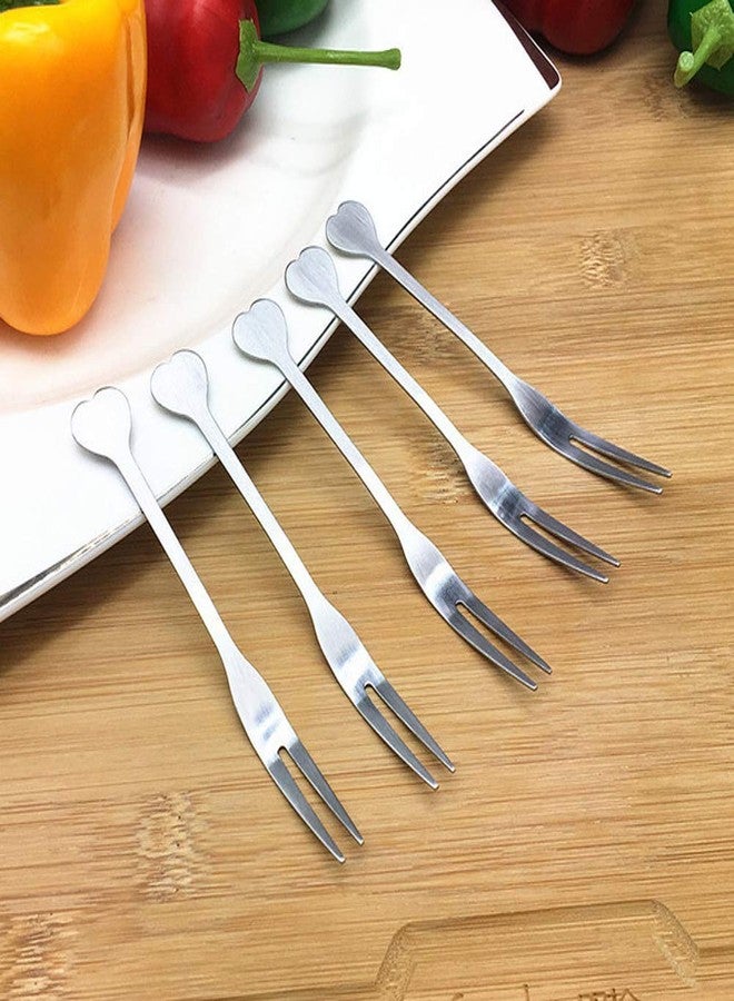 lasenersm 12 Pieces 4.25 Inch Small Fruit Forks Stainless Steel Fruit Forks 2-Prong Fruit Forks Salad Fruit Forks Heart Shape Fruit Forks for Home Kitchen or Restaurant, Silver - Image 4