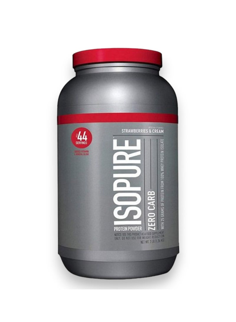 Isopure Zero Carb Protein, Strawberries & Cream Flavour, 3 Lb