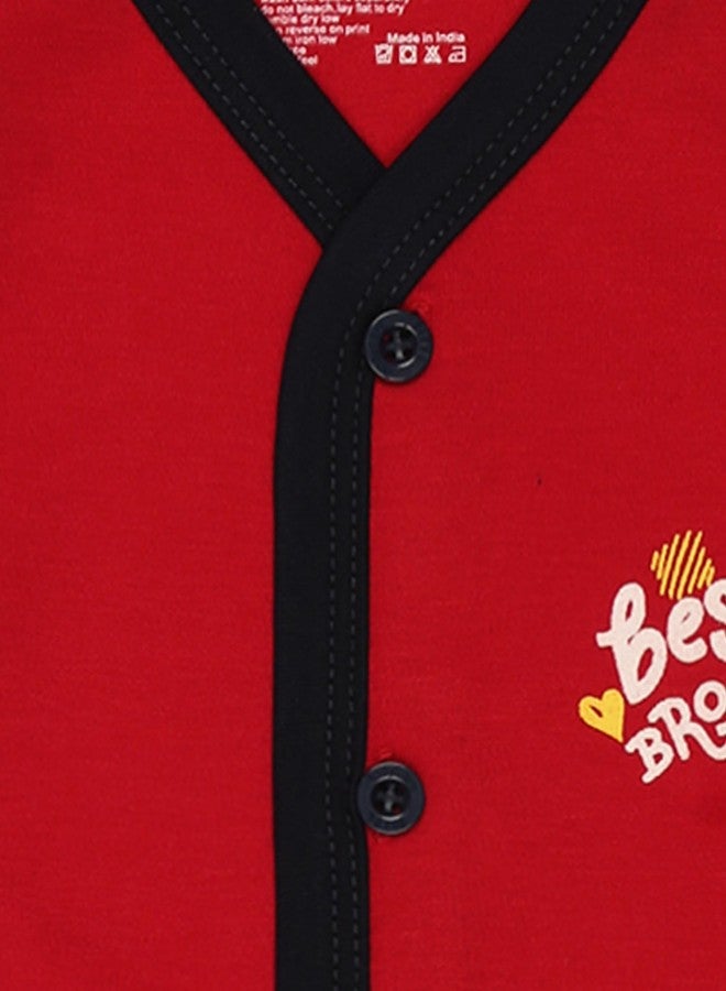 BODYCARE Unisex Baby Cotton Baby Full Sleeves Top & Pyjama Set - Red - Image 3