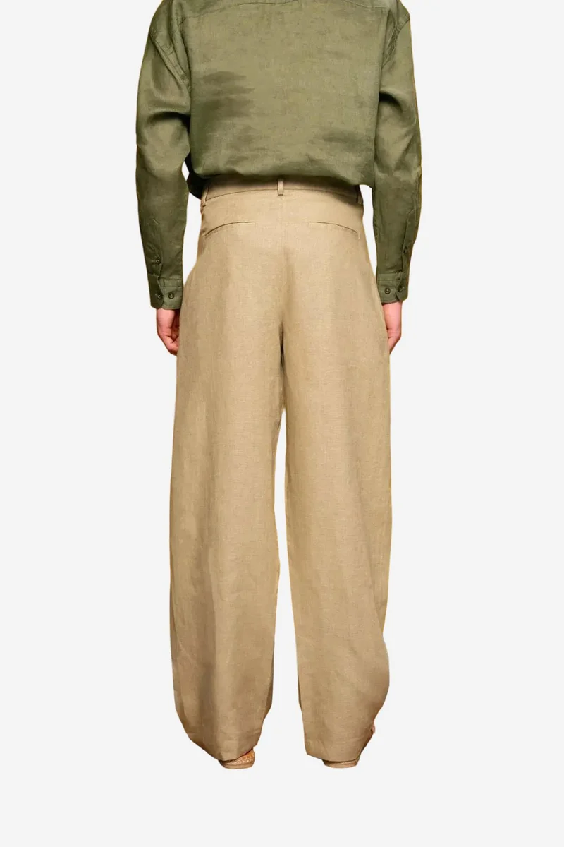 Giesto Khaki Green GIESTO Linen Pleated Straight Leg Pants for Men | Best Price UAE
