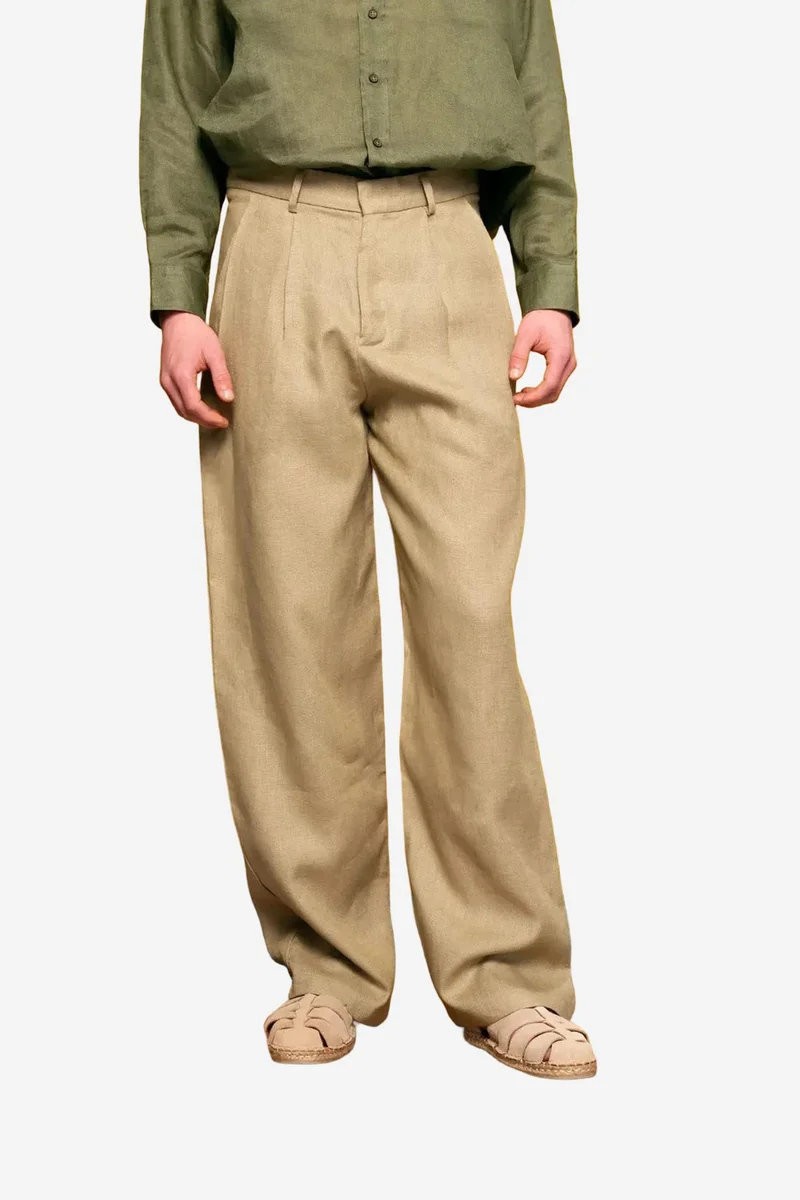 GIESTO Linen Pleated Straight Leg Pants