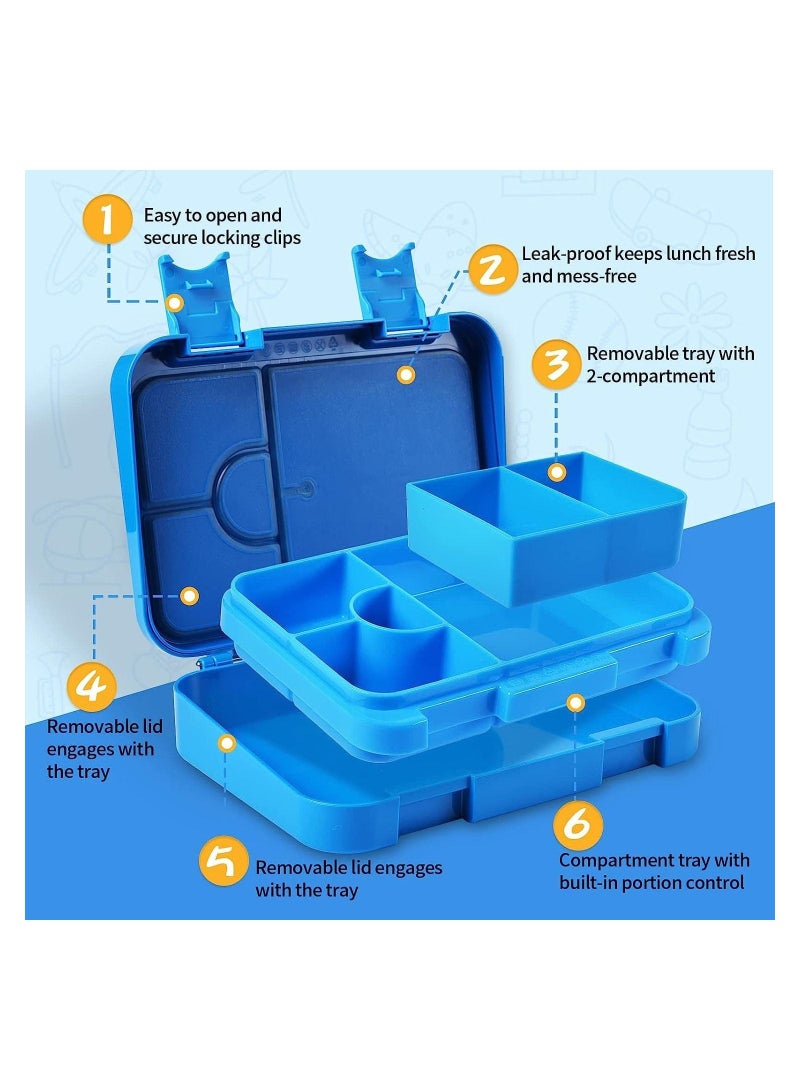 GGEROU صناديق بينتو للأطفال والصغار، صندوق غداء بينتو سعة 710 مل مع 6 أقسام، أزرق - Image 3