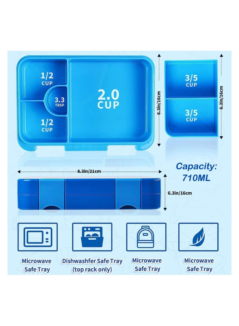 GGEROU صناديق بينتو للأطفال والصغار، صندوق غداء بينتو سعة 710 مل مع 6 أقسام، أزرق - Image 2