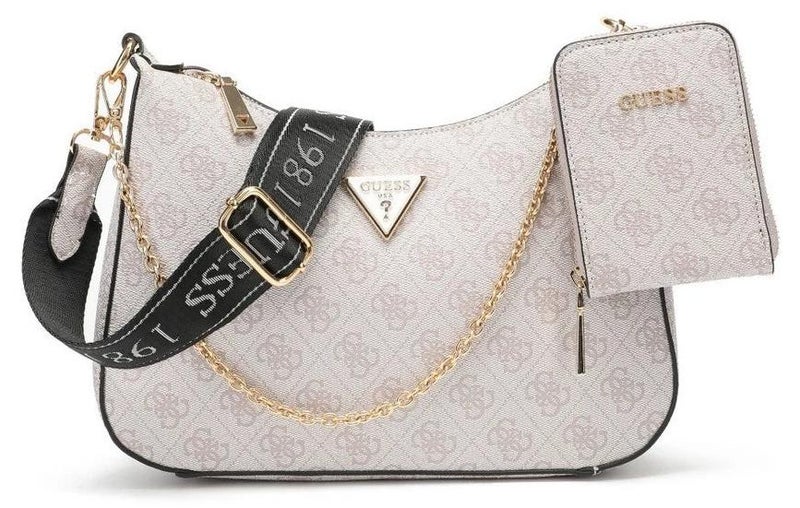جس حقيبة كتف نسائية من Guess Signature 4G Logo مع حزام يحمل العلامة التجارية وحقيبة قابلة للفصل