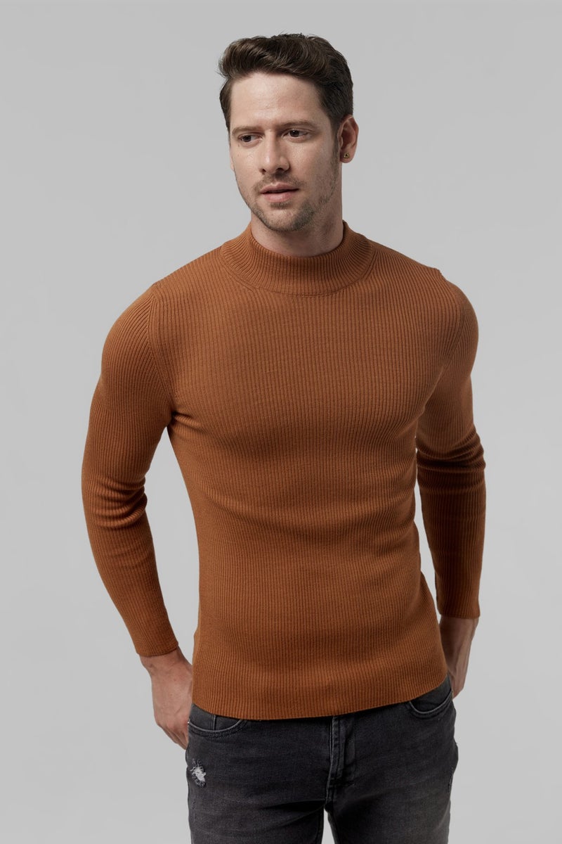 twn Slim Fit Hazelnut Brown Rib Knitted Sweater 9EC060631770M  - Image 1