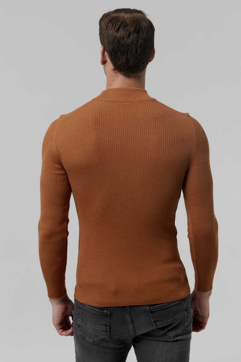 twn Slim Fit Hazelnut Brown Rib Knitted Sweater 9EC060631770M  - Image 4