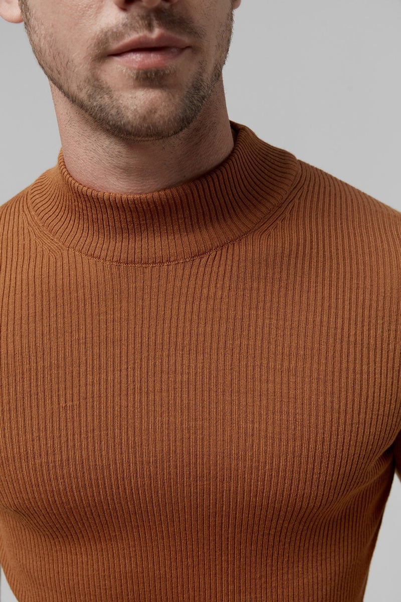 twn Slim Fit Hazelnut Brown Rib Knitted Sweater 9EC060631770M  - Image 2