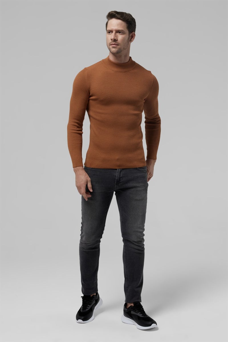 twn Slim Fit Hazelnut Brown Rib Knitted Sweater 9EC060631770M  - Image 3