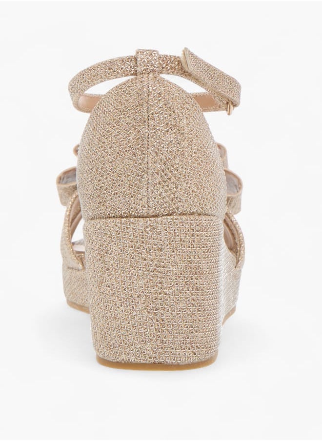 Celeste Girls Embellished Wedge Sandals With Hook And Loop Closure  - Image 5
