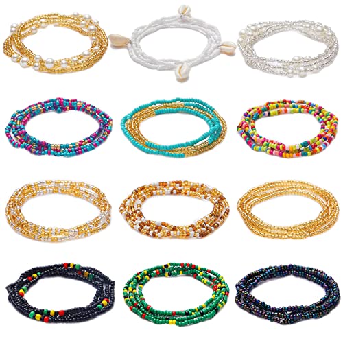 ACAUTO 12PCS 24-70 Inches Plus Size Waist Beads Chains for Women Handmade African Belly Beads Layered Body Chain Beach Bikini Jewelry - Image 1