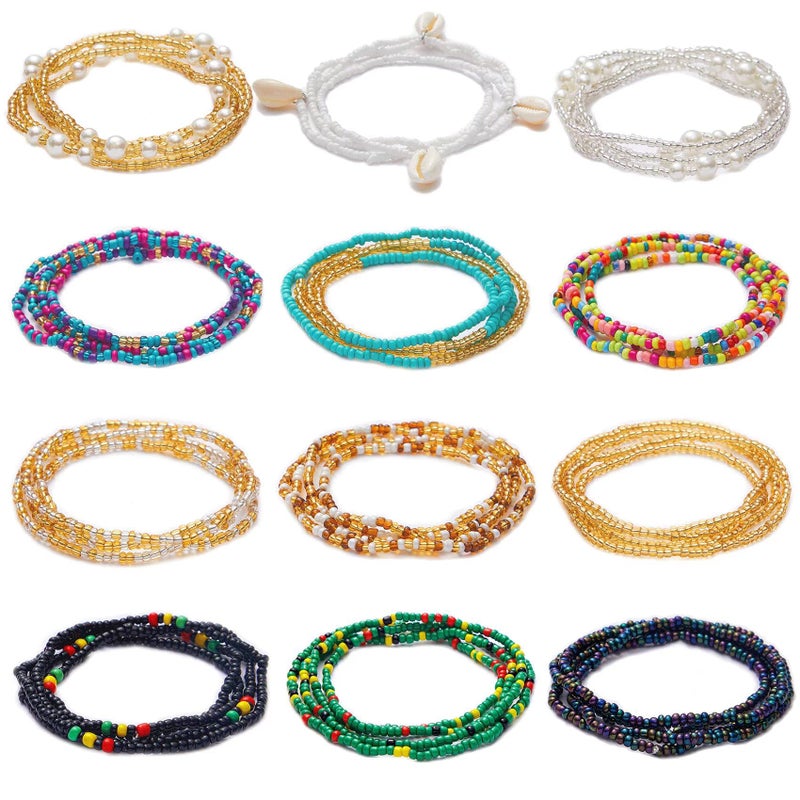 ACAUTO 12PCS 24-70 Inches Plus Size Waist Beads Chains for Women Handmade African Belly Beads Layered Body Chain Beach Bikini Jewelry - Image 2