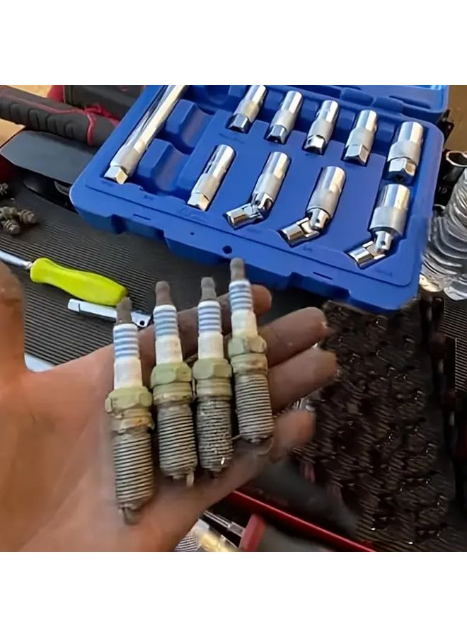 3 8 بوصة محرك 14 مم 16 مم مجموعة مقبس شمعة الإشعال فضي 12 قطعة تمديد دوار - Image 1