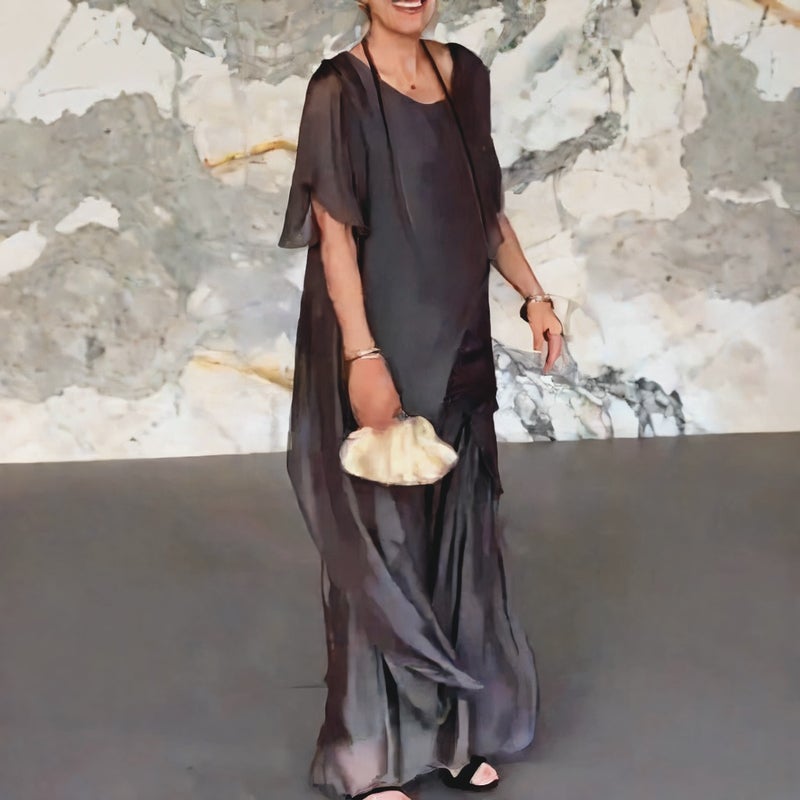 Long Irregular Top Loose Trousers Chiffon Suit Set - Image 2