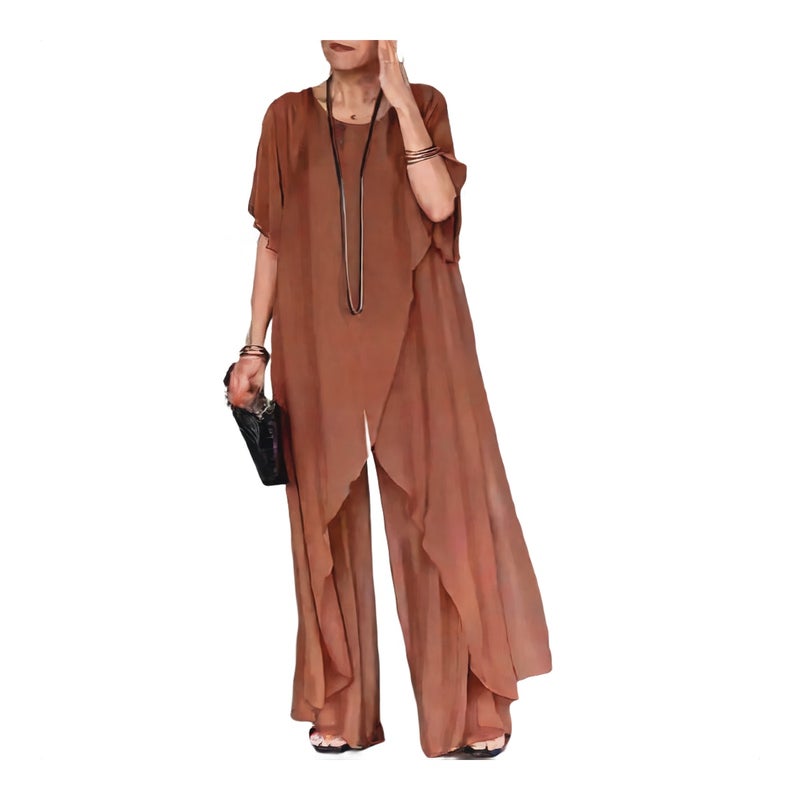 Long Irregular Top Loose Trousers Chiffon Suit Set - Image 1