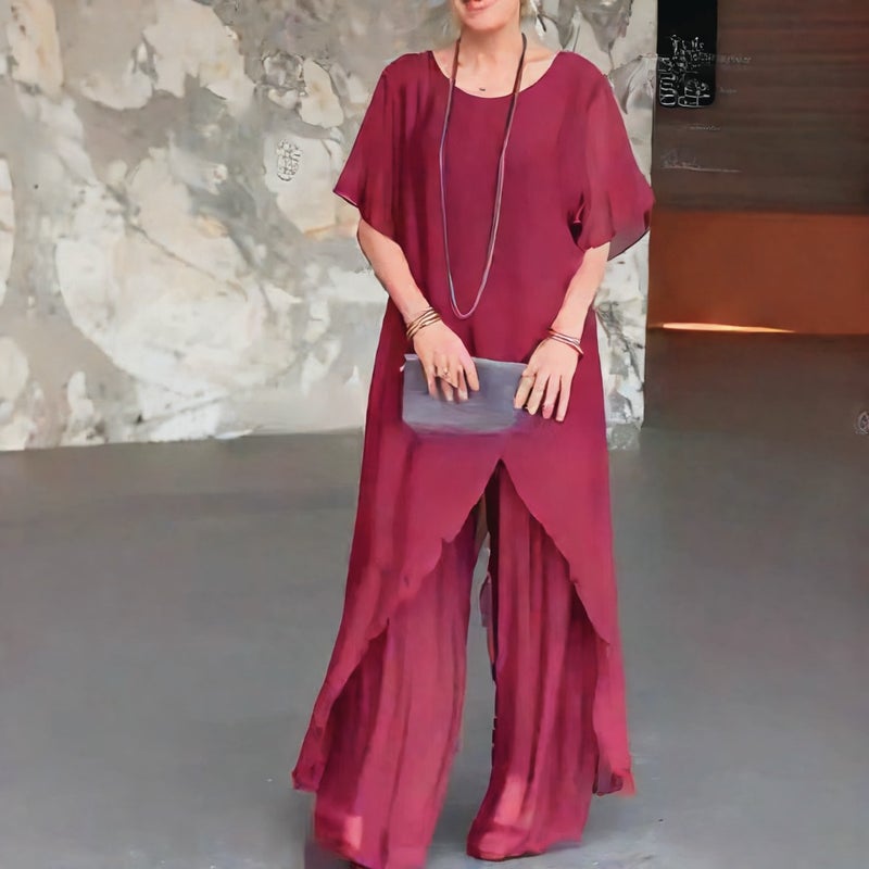 Long Irregular Top Loose Trousers Chiffon Suit Set - Image 3