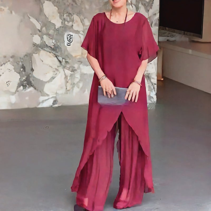 Long Irregular Top Loose Trousers Chiffon Suit Set - Image 4