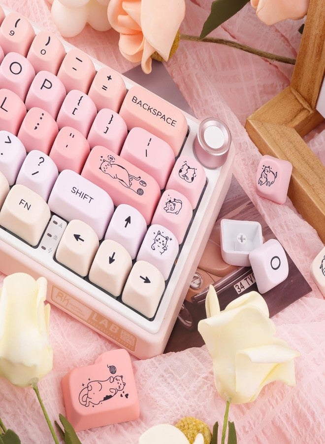 TYRIXKI PBT MOA Keycaps-132 Keys Pink Gradient Cat Keycaps Cute Dye-Sublimation Custom Keycap Set for Cherry Gateron MX Swithes Mechanical Keyboards - Image 2