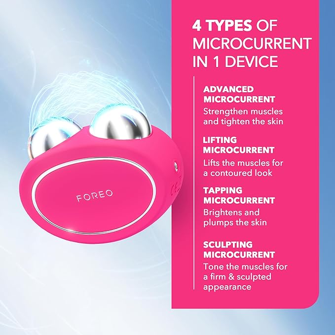 FOREO بير 2 جهاز رفع وتشكيل الوجه المتقدم بتقنية المايكروكهرباء لمكافحة الشيخوخة أداة نحت الوجه رفع فوري تحديد مشدود أدوات العناية بالبشرة غير الغازية فوشيا - Image 3