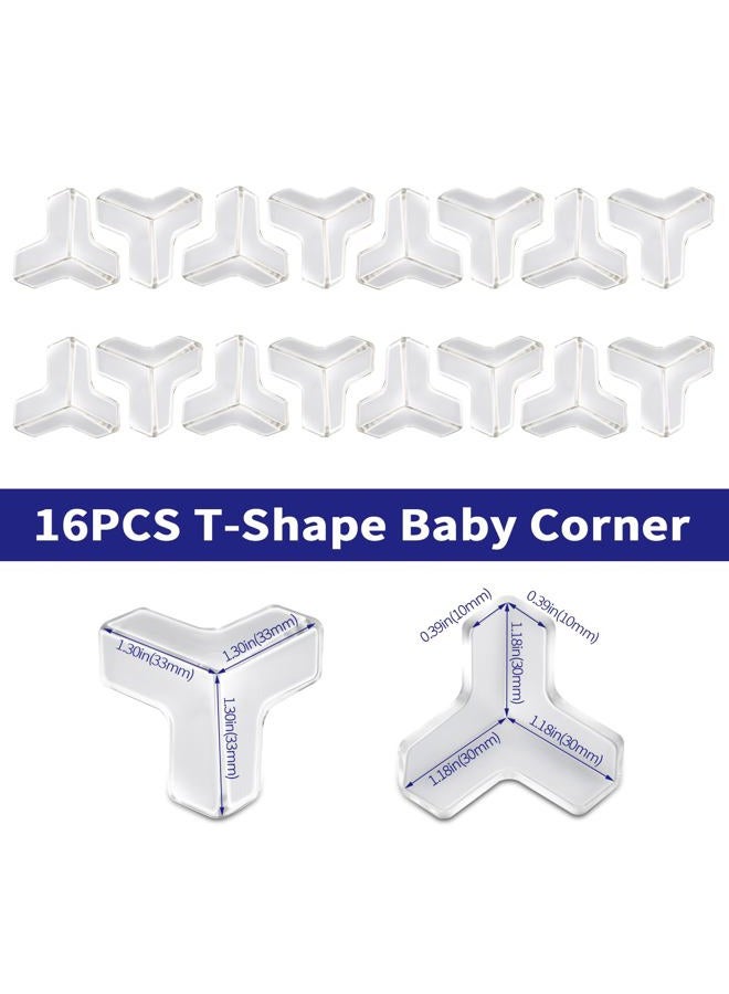 YIIFELL 16 T-Shape Corner Protectors for Baby Safety - Clear Furniture Guards, Covers for Table Corners - Baby Proof Corner Guards - Image 2