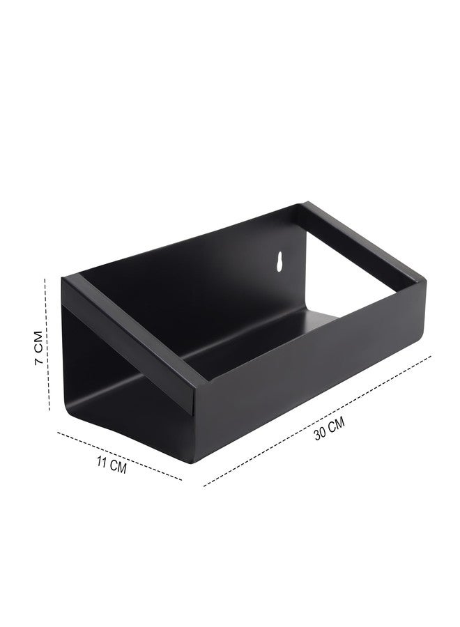 TechSrmaji Compact Wall Shelf Wall Mounted – Black Metal Floating Shelf for Small Spaces – Modern Minimalist Storage Rack for Bathroom, Kitchen, Bedroom & Living Room – Space Saving Organizer - Image 3